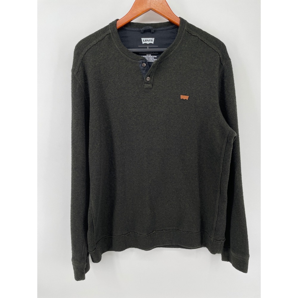 Levi's Henley Sweater‎ Mens Large Green Lightweight Pullover Long Sleeve Logo